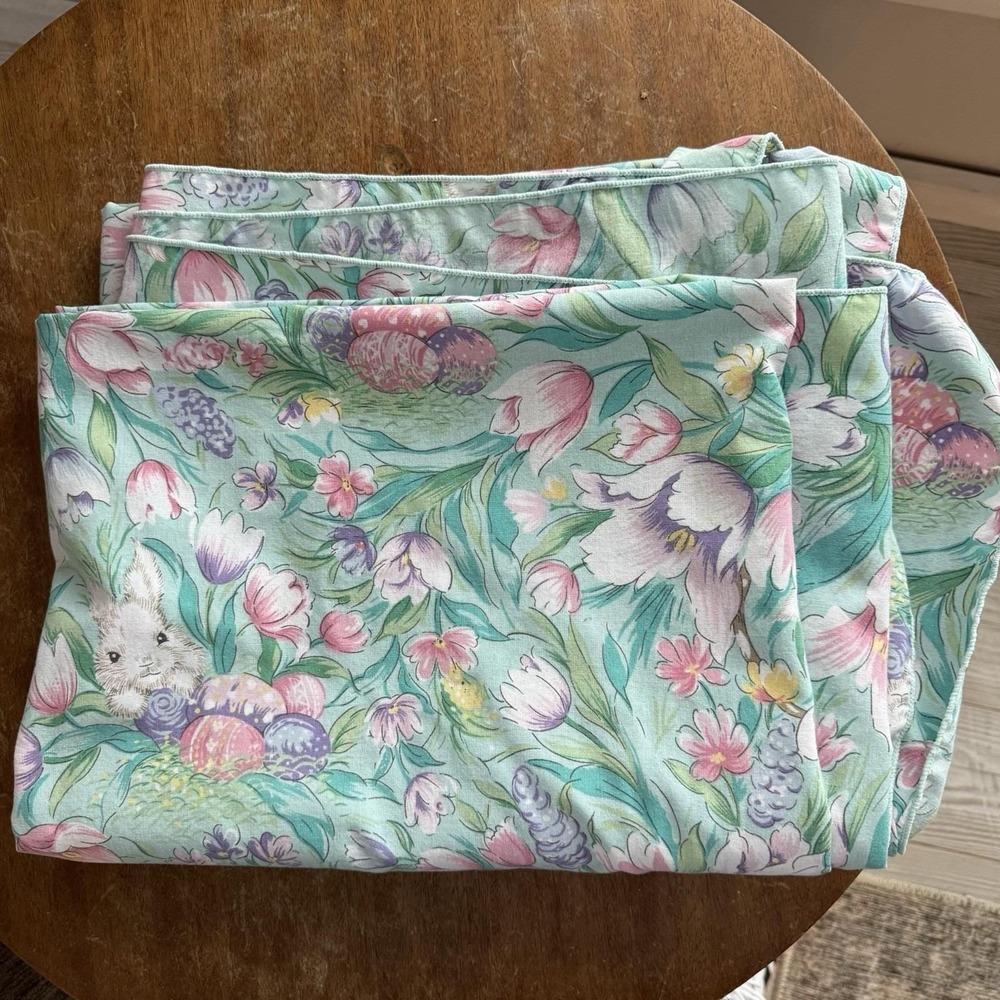 Easter Bunny Rabbit Meadow Tablecloth Rectangle Long Fabric Cotton blend 96x 60